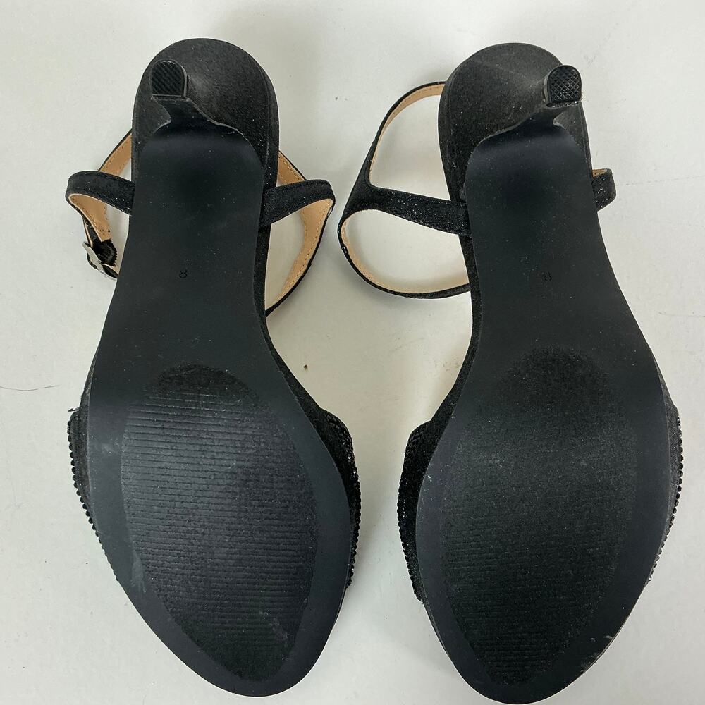 Badgley Mischka Yasmin Black High Heels Metallic Ankle Strap Shoes Size 8 - Picture 6 of 9